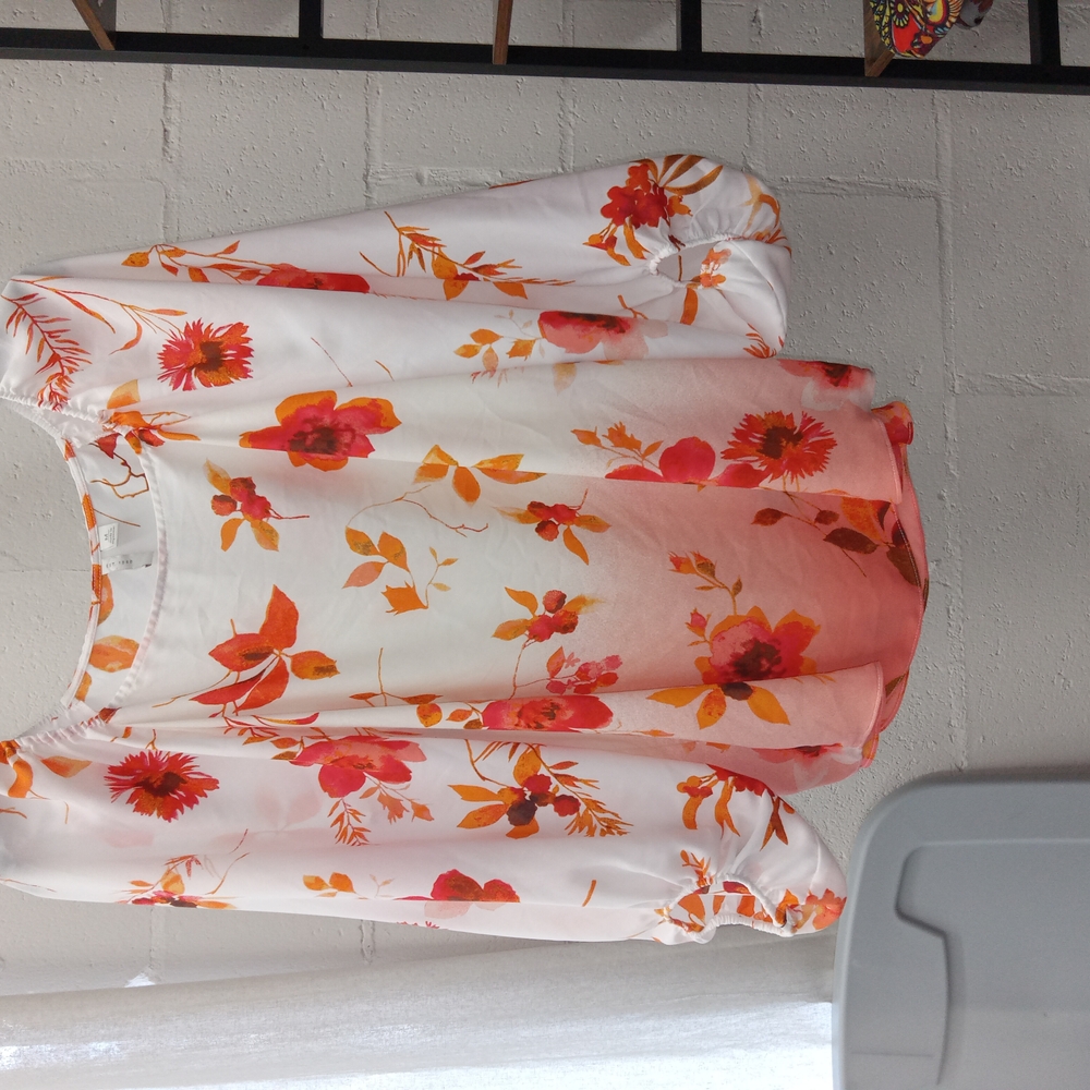 Floral Blouse with Orange and Pink Accents